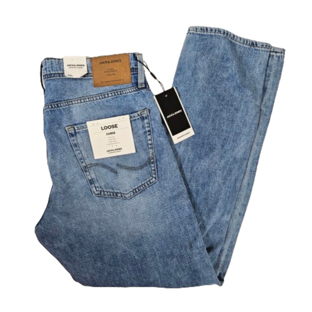 Jack & Jones Chris Blue Jeans Men's Size W32 Distressed High Rise JJI Button Fly